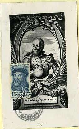 19lis0398.jpg -      Lote:       0398                Descrição:       Farnão de Magalhães. Postal ilustrado com figura de Fernão de Magalhães editado por Ferrania, com selo de 1$75 azul, Navegadores Portugueses CE649.         PM         Valor Base:       &euro; 10,00       Valor Venda:       &euro;      