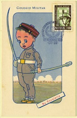 19lis0402.jpg -      Lote:       0402                Descrição:       Colégio Militar. Postal ilustrado do Colégio Militar (na Cavalaria), com selo de 1$00 dos 150 anos do Colégio Militar, obliterados com carimbo do 1.º dia de circulação (17.11.54).         PM         Valor Base:       &euro; 6,00       Valor Venda:       &euro;      