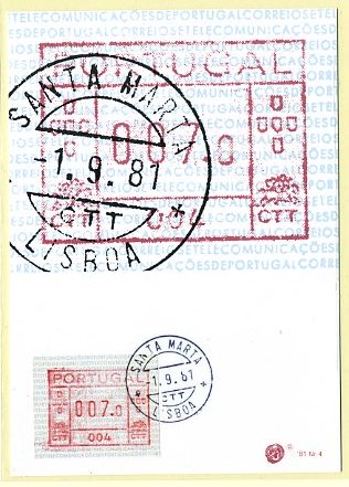 19lis0420.jpg -      Lote:       0420                Descrição:       1981 - Correios e Telecomunicações de Portugal. Etiquetas Frama. Postal ilustrado com etiqueta Frama da máquina 004, com selo de 007.0 (máquina 004 - Santa Marta), obliterados com carimbo de Santa Marta (01.09.81). MR.         PM         Valor Base:       &euro; 50,00       Valor Venda:       &euro;      