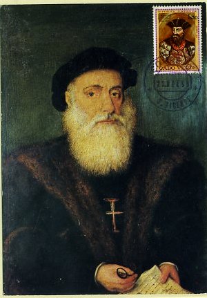 19lis0424.jpg -      Lote:       0424                Descrição:       Vasco da Gama - Postal ilustrado de Vasco da Gama (Retrato no Museu de Arte Antiga) editado pelo Museu da Marinha, com selo de1$50 comemorativo do V Centenário do Nascimento de Vasco da Gama, emissão de Cabo Verde, obliterado com carimbo de S. Vicente (23.12.1969).         PM         Valor Base:       &euro; 10,00       Valor Venda:       &euro;      