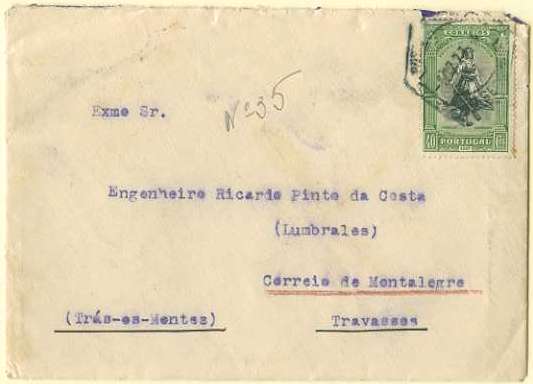 20Lis_101.jpg -     Lote:     101             Descrição:     1927 - Independência de Portugal * 2.ª emissão. Sobrescrito circulado do Porto (02.12.27) para Travassos (01.12.27) com selo de 40 ctvs verde amarelo CE429.         Carta        Valor Base:     &euro; 25,00     Valor Venda:     &euro;      