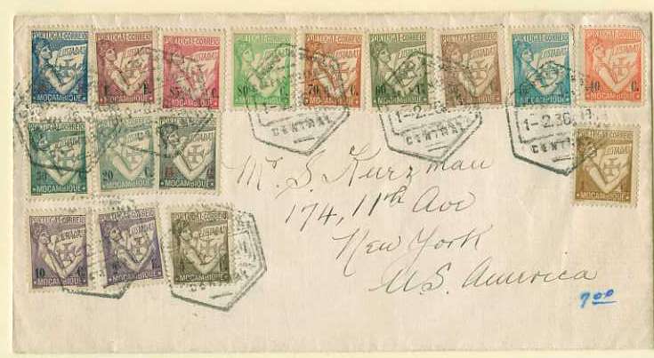 20Lis_185.jpg -     Lote:     185             Descrição:     1933 - Lusíadas. Sobrescrito circulado de Lourenço Marques (01.02.36) para os EUA com selos de 1, 5, 10, 15, 20, 30, 40, 45, 50, 60, 70, 80, 85 ctvs, 1$00, 1$40 e 2$00. CE270/285. B.         Carta        Valor Base:     &euro; 25,00     Valor Venda:     &euro;      