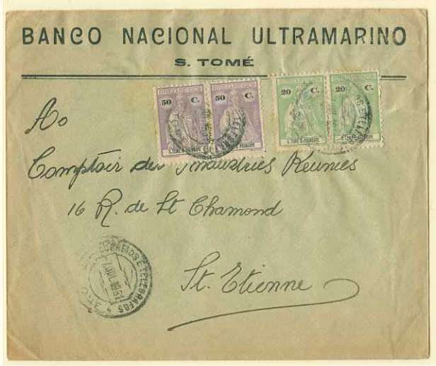 20Lis_214.jpg -     Lote:     214             Descrição:     1914/1926 - Ceres. Sobrescrito circulado de S. Tomé (07.07.31) para França com par selos de 20 ctvs verde claro CE210 e par de selos de 50 ctvs violeta CE271. B.         Carta        Valor Base:     &euro; 25,00     Valor Venda:     &euro;      