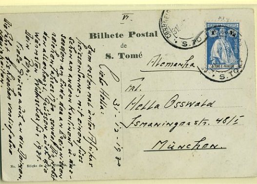 20Lis_215.jpg -     Lote:     215             Descrição:     1926 - Ceres. Postal ilustrado circulado de S. Tomé (31.12.30) para a Alemanha com selo de 1$00 azul CE273.         PI        Valor Base:     &euro; 40,00     Valor Venda:     &euro;      