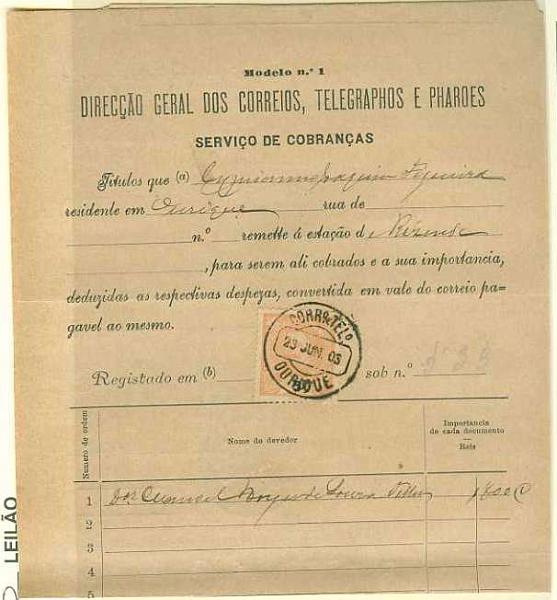 20Lis_64.jpg -     Lote:     64             Descrição:     1895/96 - D. Carlos I Mouchon. Impresso Mod.1 do Serviço de Encomendas com selo de 5 reis laranja CE127 obliterados em Ourique (23.06.03). Pagamento do valor do impresso. MB e MR.         DOC        Valor Base:     &euro; 25,00     Valor Venda:     &euro;      