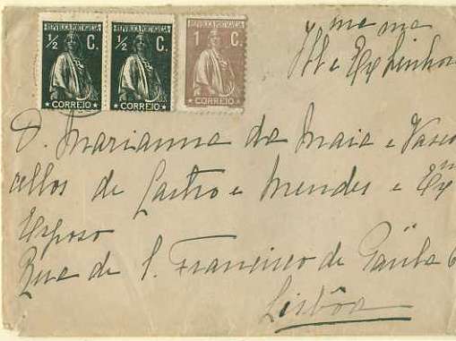 20Lis_83.jpg -     Lote:     83             Descrição:     1912 - Ceres. Sobrescrito circulado de Angola pela Amb II - Benguela (09.04.18) para Lisboa (01.05.18) com selos Ceres de Portugal de.5 ctvs (2) e 1 ctvs CE207 e 221. Interessante utilização de selos do Continente nas colónias.         Carta        Valor Base:     &euro; 10,00     Valor Venda:     &euro;      
