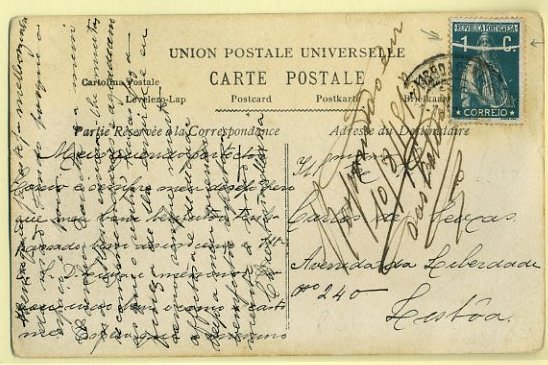 20Lis_84.jpg -     Lote:     84             Descrição:     1912 - Ceres. Postal ilustrado circulado em Lisboa (31.07.13) com selo de 1 ctv verde, papel porcelana, denteado 15x14, com grande fenda de cunho não catalogada. MB e MR.         PI        Valor Base:     &euro; 100,00     Valor Venda:     &euro;      