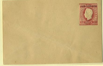 20Lis_268.jpg -     Lote:     268             Descrição:     1879 - D. Luís i. Fita direita. Impressão em relevo. Sobrescritos. OM2, 50 reis rosa malva. Formato pequeno. Prova do inteiro com traço fino de 18mm. B.         PRV        Valor Base:     &euro; 25,00     Valor Venda:     &euro;      