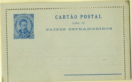 20Lis_275.jpg -     Lote:     275             Descrição:     1887 - D. Luís I, tipo Mouchon. Bilhetes-Cartas. OM2, 50 reis azul sobre cartolina azul clara. Prova com sobrecarga PROVA pequena, impressa obliquamente. B.         PRV        Valor Base:     &euro; 20,00     Valor Venda:     &euro;      