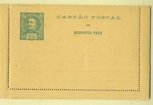 20Lis_278.jpg -     Lote:     278             Descrição:     1896 - D. Carlos I Mouchon. Bilhetes-Cartas. OM8, 25+25 reis verde sobre cartolina creme. Novo. Apenas emitidos 32.000 exemplares, incluindo Ilhas Adjacentes.         IN        Valor Base:     &euro; 35,00     Valor Venda:     &euro;      