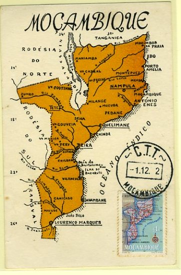 20Lis_371.jpg -     Lote:     371             Descrição:     Mapa de Moçambique. Postal ilustrado com mapa de Moçambique e selo de $10 Carta Geográfica de Moçambique CE412, obliterados com carimbo de Moçambique (01.12.62)         PM        Valor Base:     &euro; 3,00     Valor Venda:     &euro;      