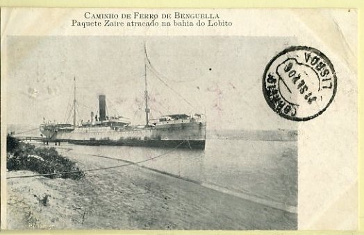 20Lis_439.jpg -     Lote:     439             Descrição:     Caminho de Ferro de Benguela / Paquete Zaire atracado na bahia do Lobito. Postal ilustrado circulado.         PI        Valor Base:     &euro; 5,00     Valor Venda:     &euro;      