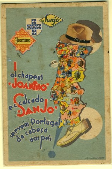 20Lis_452.jpg -     Lote:     452             Descrição:     Publicitário - Os Chapéus "Joanino" e o calçado "Joanino" servem Portugal da cabeça aos pés. Circulado.         PI        Valor Base:     &euro; 3,00     Valor Venda:     &euro;      