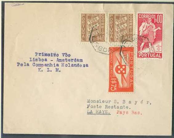 20Lis_537.jpg -     Lote:     537             Descrição:     1940 - 1º Voo de retorno para Amesterdão efectuado pela KLM em 3 de Abril de 1940. Poucos objectos postais foram transportados. Carimbo de chegada a Gravenhague (06.04.40). Raro         Aéreo        Valor Base:     &euro; 80,00     Valor Venda:     &euro;      