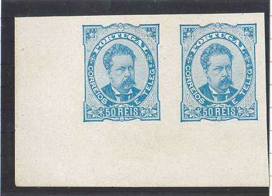 20Lis_640.jpg -     Lote:     640             Descrição:     1881 - D. Luís I de frente. Tipo VI (tipo aprovado). Par canto de folha, não denteado, papel porcelana, na cor azul. OM210. MB.         PRV        Valor Base:     &euro; 15,00     Valor Venda:     &euro;      