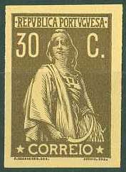 20Lis_650.jpg -     Lote:     650             Descrição:     1917/20 - Ceres. Novas taxas e cores. CE234, 30 ctvs castanho s/ amarelo. Prova não denteada em papel porcelana colorido.         PRV        Valor Base:     &euro; 8,00     Valor Venda:     &euro;      