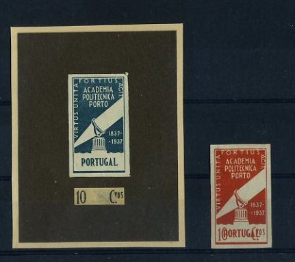 20Lis_664.jpg -     Lote:     664             Descrição:     1937 - Academia Politécnica do Porto. Emissões projectadas. Tipo II. Conjunto de duas provas não denteadas em papel liso, uma em azul ardósia e outra de 10 ctvs laranja. OM2191/2. MB e MR.         PRV        Valor Base:     &euro; 75,00     Valor Venda:     &euro;      