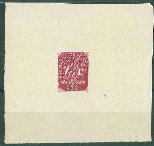 20Lis_679.jpg -     Lote:     679             Descrição:     1941/42 - Caravela. Prova de cunho de $50 em lilás rosa, em papel liso médio, com largas margens. Não catalogada por OM.         PRV        Valor Base:     &euro; 10,00     Valor Venda:     &euro;      