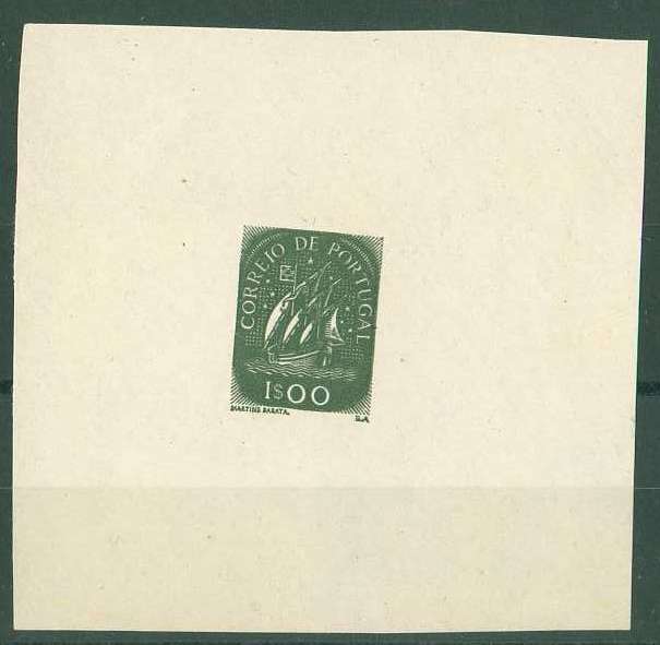 20Lis_682.jpg -     Lote:     682             Descrição:     1941/42 - Caravela. Prova de cunho de 1$00 em verde escuro, em papel liso médio, com largas margens. Não catalogada por OM.         PRV        Valor Base:     &euro; 10,00     Valor Venda:     &euro;      