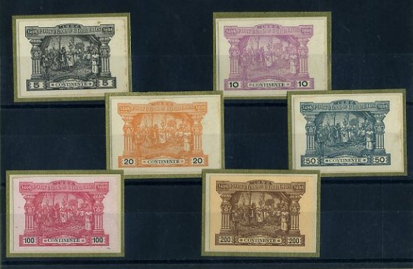 20Lis_715.jpg -     Lote:     715             Descrição:     1898 - Porteado. 4.º Centenário do Descobrimento do Caminho Marítimo para a Índia. Lote de seis provas não denteadas do tipo aprovado, nas taxas respectivas e cores finais. OM 21/27. MB e R.         PRV        Valor Base:     &euro; 180,00     Valor Venda:     &euro;      