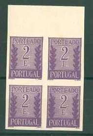 20Lis_736.jpg -     Lote:     736             Descrição:     1940 - Porteado * Tipo "Algarismo ladeado de ramos". CE POR63, 2$00 lilás escuro. Quadra de provas não denteadas, bordo superior de folha, não gomadas, em papel médio branco. Não catalogadas por OM.         PRV        Valor Base:     &euro; 12,00     Valor Venda:     &euro;      