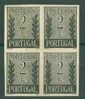 20Lis_739.jpg -     Lote:     739             Descrição:     1940 - Porteado * Tipo "Algarismo ladeado de ramos". CE POR63, 2$00 preto. Quadra de prova não denteadas s, não gomadas, em papel médio branco. Não catalogadas por OM.         PRV        Valor Base:     &euro; 12,00     Valor Venda:     &euro;      