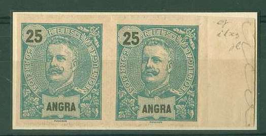 20Lis_746.jpg -     Lote:     746             Descrição:     1897 - D. Carlos I Mouchon. CE18, 25 reis verde. Par horizontal de provas, não denteadas, bordo direito de folha.         PRV        Valor Base:     &euro; 10,00     Valor Venda:     &euro;      