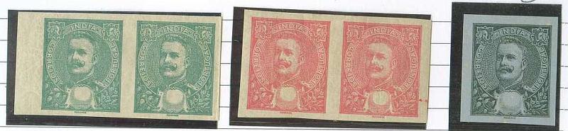 20Lis_771.jpg -     Lote:     771             Descrição:     1898/903 - D. Carlos I Mouchon. Lote de dois pares verticais de provas + uma prova, não denteadas, sem impressão da taxa, nas cores verde, carmim e preto.         PRV        Valor Base:     &euro; 10,00     Valor Venda:     &euro;      