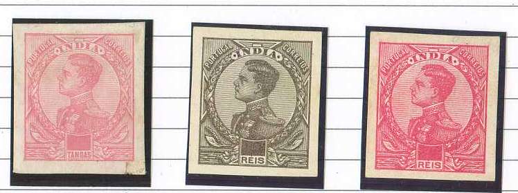 20Lis_772.jpg -     Lote:     772             Descrição:     D. Manuel II. Não emitidos. 3 provas de cunho em carmim rosa, castanho e carmim, sem abertura da taxa no cunho, não gomadas. B e R.         PRV        Valor Base:     &euro; 15,00     Valor Venda:     &euro;      