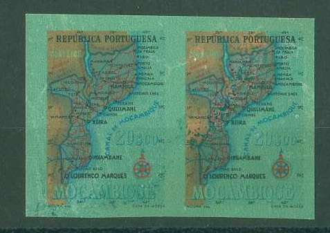 20Lis_782.jpg -     Lote:     782             Descrição:     1954 - Carta Geográfica de Moçambique. CE419, 20$00. Par horizontal de provas não denteadas em papel verde.         PRV        Valor Base:     &euro; 10,00     Valor Venda:     &euro;      