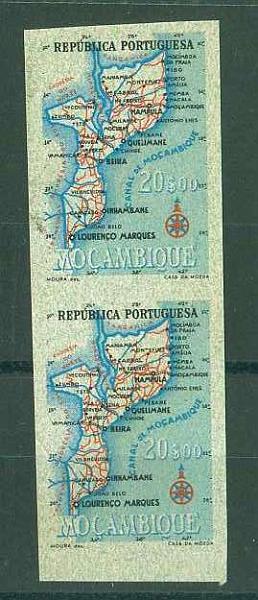 20Lis_783.jpg -     Lote:     783             Descrição:     1954 - Carta Geográfica de Moçambique. CE419, 20$00. Par vertical de provas não denteadas em papel granitado verde.         PRV        Valor Base:     &euro; 8,00     Valor Venda:     &euro;      