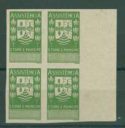20Lis_797.jpg -     Lote:     797             Descrição:     1958 - Imposto Postal * Assistência. Legenda "S. TOMÉ E PRÍNCIPE". Quadra de provas em verde não denteadas, bordo lateral direito de folha, sem impressão da taxa.          PRV        Valor Base:     &euro; 10,00     Valor Venda:     &euro;      