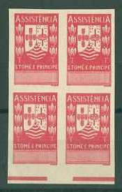 20Lis_798.jpg -     Lote:     798             Descrição:     1958 - Imposto Postal * Assistência. Legenda "S. TOMÉ E PRÍNCIPE". Quadra de provas em vermelho não denteadas, bordo inferior, sem impressão da taxa.          PRV        Valor Base:     &euro; 10,00     Valor Venda:     &euro;      