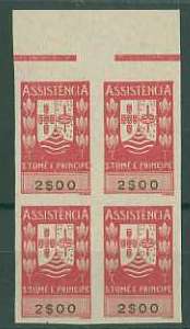 20Lis_801.jpg -     Lote:     801             Descrição:     1958 - Imposto Postal * Assistência. Legenda "S. TOMÉ E PRÍNCIPE". 2$00 vermelho. Quadra de provas não denteadas, bordo superior de folha.          PRV        Valor Base:     &euro; 10,00     Valor Venda:     &euro;      