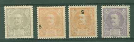 20Lis_812.jpg -     Lote:     812             Descrição:     1895/96 - D. Carlos I Mouchon. Selo de 2.5 reis cinzento sem impressão da taxa, 2 selos de 5 reis laranja, um com a taxa deslocada e outro com a taxa invertida e selo de 80 reis violeta sem impressão da taxa.         **        Valor Base:     &euro; 20,00     Valor Venda:     &euro;      