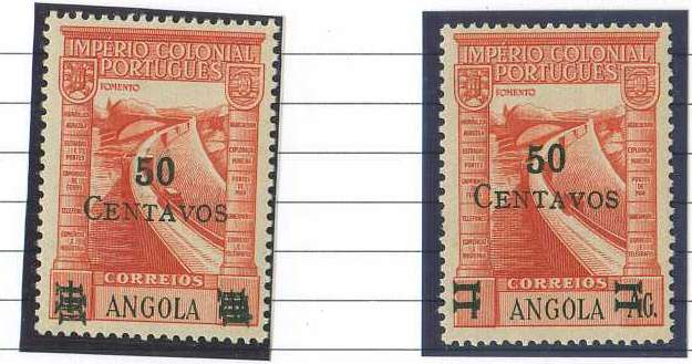 20Lis_892.jpg -     Lote:     892             Descrição:     1945/46 - Império Colonial Português, com sobretaxa. CE288, 50 ctvs s/ 1A, com dupla sobrecarga a inutilizar a taxa + exemplar normal para comparação..         ***        Valor Base:     &euro; 5,00     Valor Venda:     &euro;      