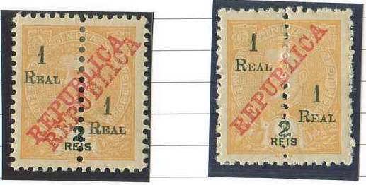 20Lis_902.jpg -     Lote:     902             Descrição:     1911/13 - D. Carlos I Mouchon com sobrecarga República da Casa da Moeda e perfurados. CE239, 1 real s/ 2 reis, com dupla sobrecarga + um exemplar para comparação.         **        Valor Base:     &euro; 3,00     Valor Venda:     &euro;      