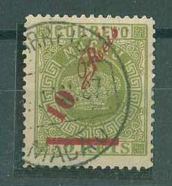 20Lis_914.jpg -     Lote:     914             Descrição:     1885 - Tipo Coroa com sobretaxa local. CE13, 10 s/ 50 reis verde em denteado 12.5. Valor de catálogo &euro; 105,59.         O        Valor Base:     &euro; 40,00     Valor Venda:     &euro;      