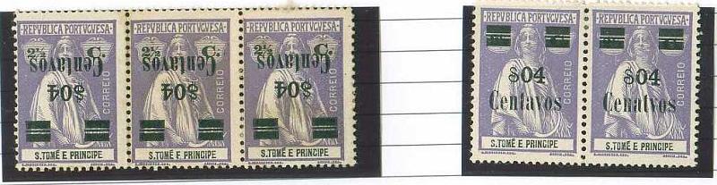 20Lis_961.jpg -     Lote:     961             Descrição:     1919 - Ceres, com sobretaxa. CE234, $04 s/ 2.5 ctvs. Tira horizontal de três selos com sobretaxa invertida + par normal para comparação.         *        Valor Base:     &euro; 10,00     Valor Venda:     &euro;      