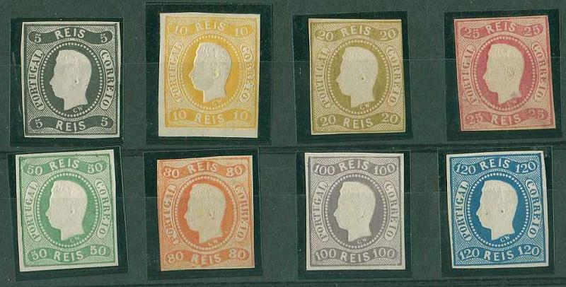 20Lis_1007.jpg -     Lote:     1007             Descrição:     1866/67 - D. Luís I, fita curva, não denteados. CE19/26. Série completa de reimpressões, com as margens muito curtas. Valor de catálogo &euro; 3.104,00.         *        Valor Base:     &euro; 300,00     Valor Venda:     &euro;      