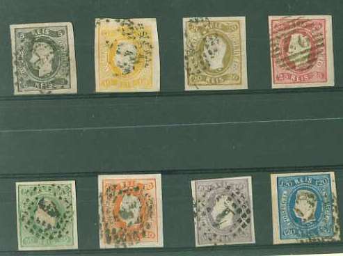 20Lis_1008.jpg -     Lote:     1008             Descrição:     1866/67 - D. Luís I, fita direita, não denteados. CE19/26. Série completa. Todos os selos com boas margens. Valor de catálogo &euro; 901,00.         O        Valor Base:     &euro; 150,00     Valor Venda:     &euro;      