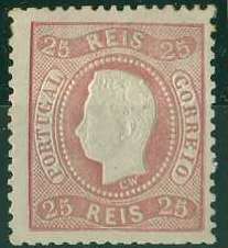 20Lis_1013.jpg -     Lote:     1013             Descrição:     1867/70 - D. Luís I, fita curva, denteados. CE30, 25 reis carmim. Valor de catálogo &euro; 118,00.         **        Valor Base:     &euro; 30,00     Valor Venda:     &euro;      