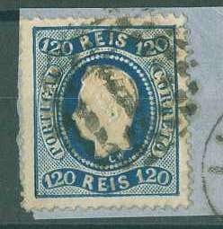 20Lis_1015.jpg -     Lote:     1015             Descrição:     1867/70 - D. Luís I, fita curva, denteados. CE34, 120 reis azul escuro sobre fragmento.         FRG        Valor Base:     &euro; 15,00     Valor Venda:     &euro;      