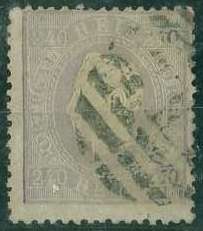 20Lis_1025.jpg -     Lote:     1025             Descrição:     1870/78 - D. Luís I, fita direita. CE46, 240 reis lilás, papel liso, denteado 12.5, com carimbo de barras de Lisboa.         O        Valor Base:     &euro; 100,00     Valor Venda:     &euro;      