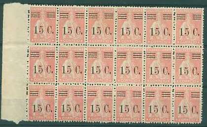 20Lis_1072.jpg -     Lote:     1072             Descrição:     1928/29 - Ceres com sobretaxa. CE463, 15 s/ 25 ctvs, rosa claro. Bloco horizontal de 18 selos (6x3). Valor de catálogo &euro; 19,80.         ***        Valor Base:     &euro; 4,00     Valor Venda:     &euro;      