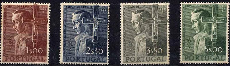 20Lis_1096.jpg -     Lote:     1096             Descrição:     1954 - 4.º Centenário da Fundação da Cidade de S. Paulo. CE802/805. Valor de catálogo &euro; 226,00.         ***        Valor Base:     &euro; 40,00     Valor Venda:     &euro;      