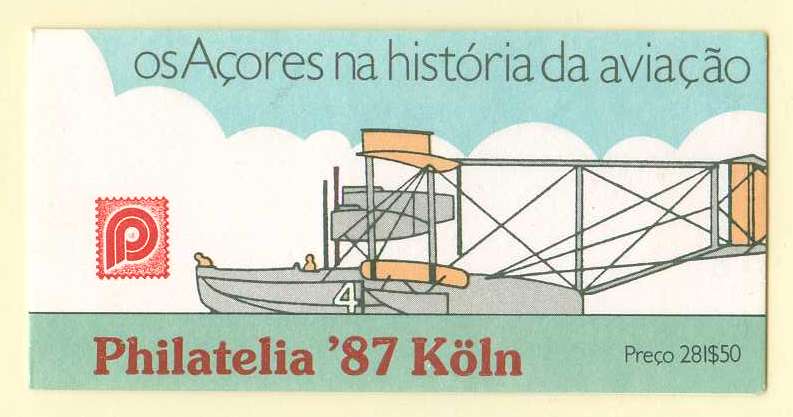 20Lis_1111.jpg -     Lote:     1111             Descrição:     1987 - Açores na História da Aviação. CE1820/23. Carteira com a série editada com capa comemorativa da Philatelia '87 Koln. Não catalogada.         CRT        Valor Base:     &euro; 10,00     Valor Venda:     &euro;      