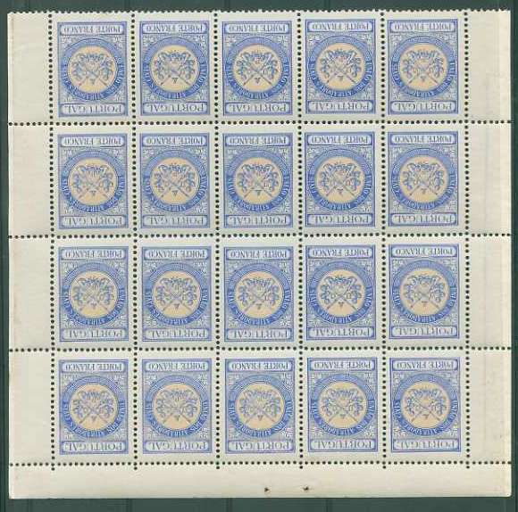 20Lis_1155.jpg -     Lote:     1155             Descrição:     1899/1910 - Porte franco. União dos Atiradores Civis Portugueses. CE UACP8, ultramar e amarelo. Bloco de 20 selos. Valor de catálogo &euro; 50,00.         ***        Valor Base:     &euro; 5,00     Valor Venda:     &euro;      
