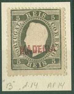 20Lis_1181.jpg -     Lote:     1181             Descrição:     1871 - D. Luís I, fita direita. Selos do Continente com sobrecarga Madeira. Sobrecarga B. CE14, 5 reis preto em denteado 14. Valor de catálogo &euro; 136,00.         *        Valor Base:     &euro; 18,00     Valor Venda:     &euro;      