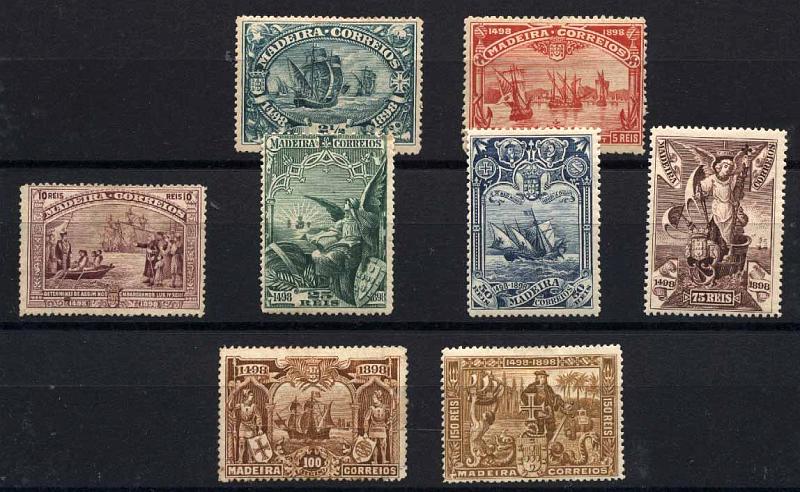 20Lis_1186.jpg -     Lote:     1186             Descrição:     1898 - 4.º Centenário do Descobrimento do Caminho Marítimo para a Índia. CE33/40. Série completa. Selo de 100 reis com mancha castanha no verso. Valor de catálogo &euro; 92.50.         **        Valor Base:     &euro; 18,00     Valor Venda:     &euro;      
